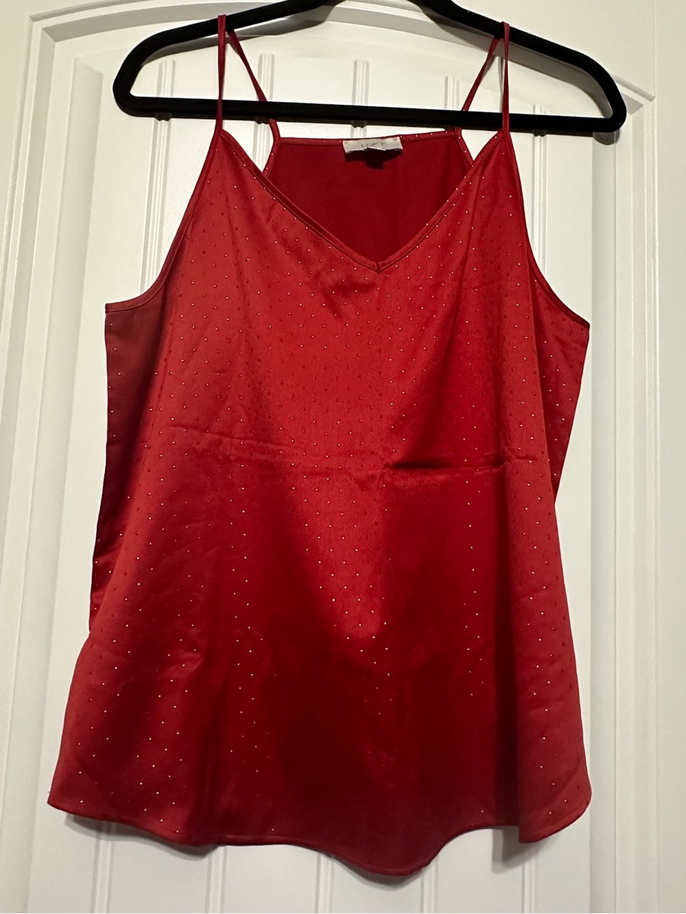 LOFT Red Satin V-Neck Camisole with Gold Dot Detail